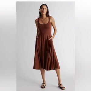 Quince Tencel A-line midi dress with pockets